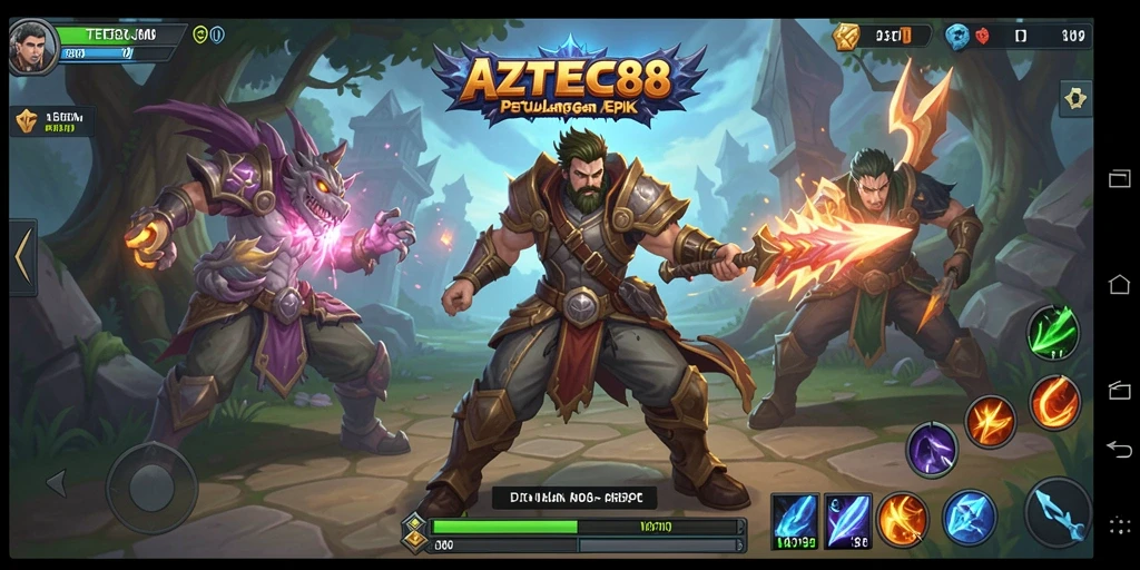Tampilan gameplay AZTEC88 dengan pertarungan dinamis dan visual yang memukau.