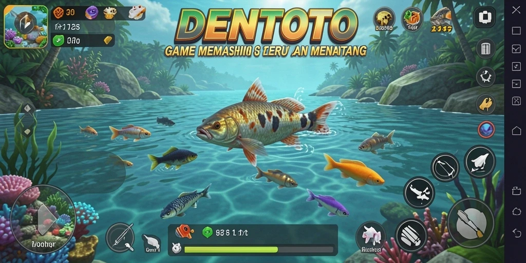 Tampilan gameplay menarik dari DENTOTO yang menunjukkan aksi memancing.