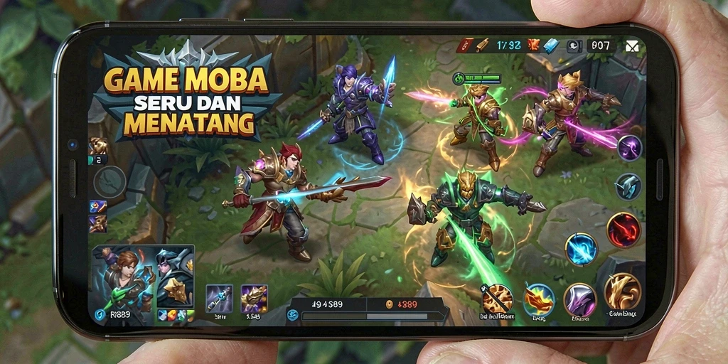 Tampilan gameplay seru di RI889 yang menampilkan pertarungan MOBA.