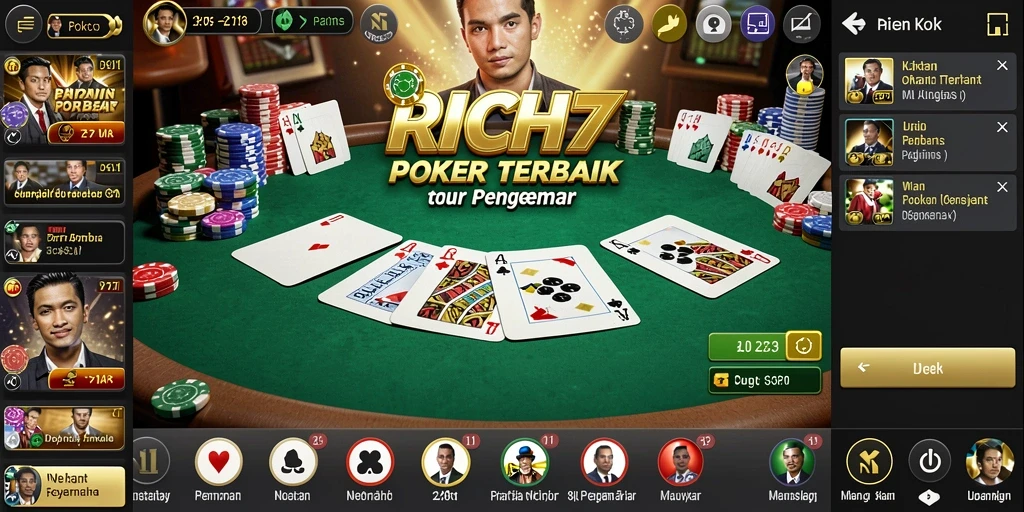Screenshot RICH7 menampilkan gameplay Poker yang seru dan interaktif.